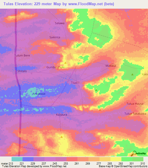 Tulas,Nigeria Elevation Map