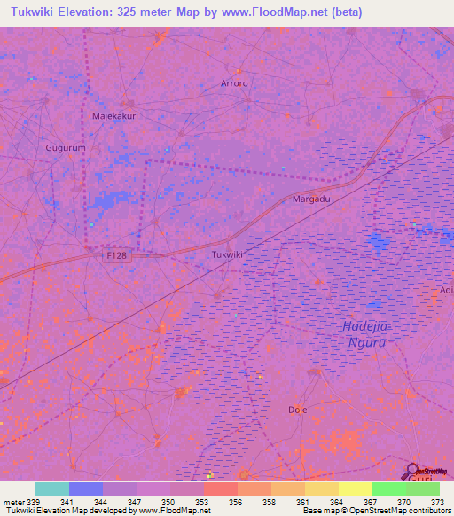 Tukwiki,Nigeria Elevation Map