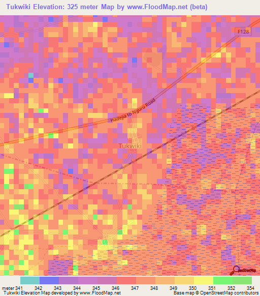 Tukwiki,Nigeria Elevation Map