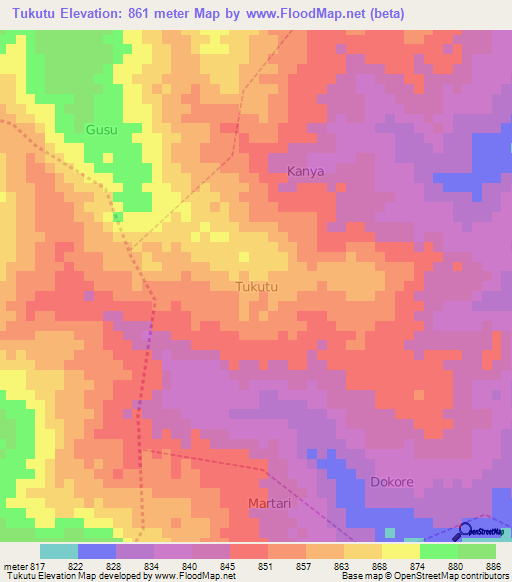 Tukutu,Nigeria Elevation Map