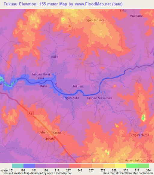 Tukusu,Nigeria Elevation Map