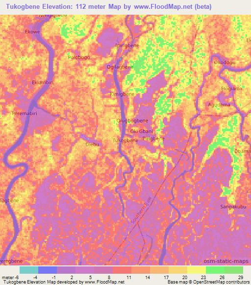 Tukogbene,Nigeria Elevation Map