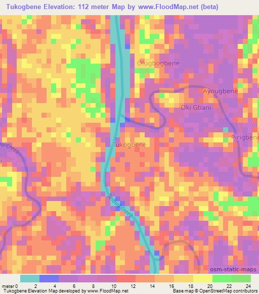 Tukogbene,Nigeria Elevation Map