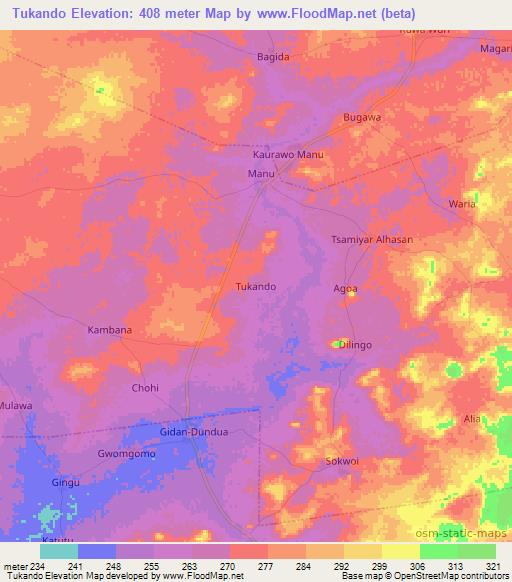 Tukando,Nigeria Elevation Map