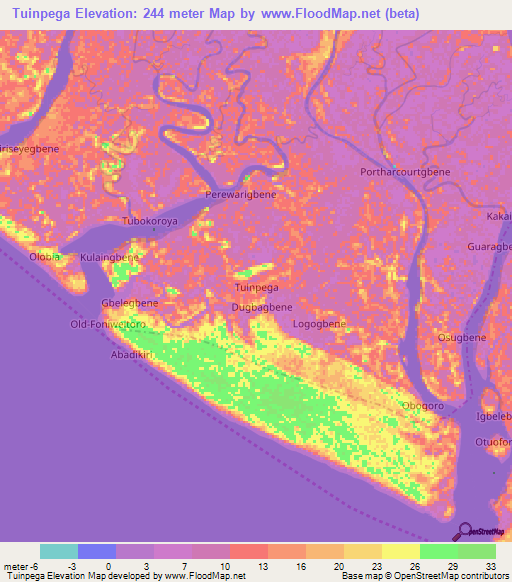 Tuinpega,Nigeria Elevation Map