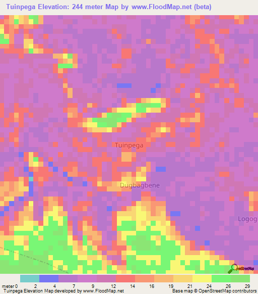 Tuinpega,Nigeria Elevation Map