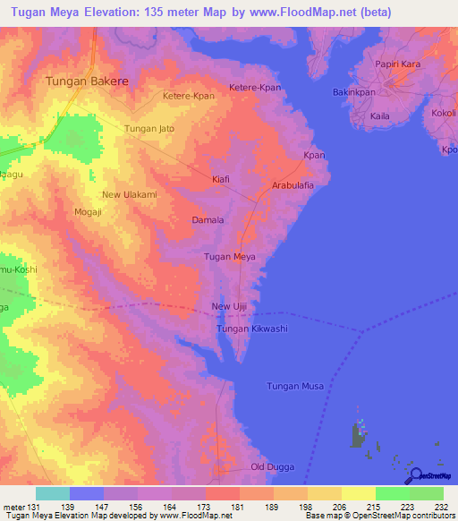 Tugan Meya,Nigeria Elevation Map