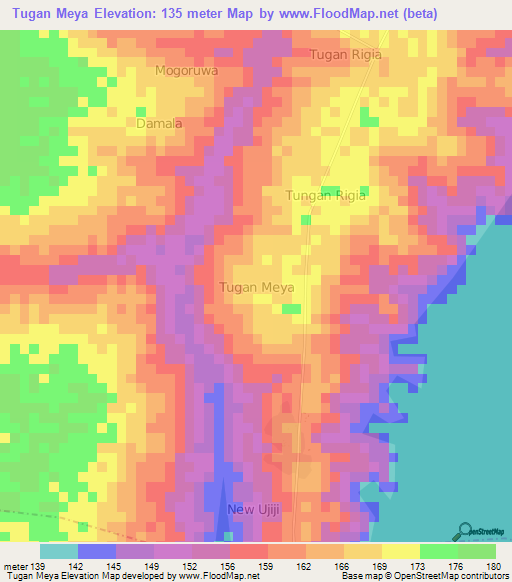 Tugan Meya,Nigeria Elevation Map