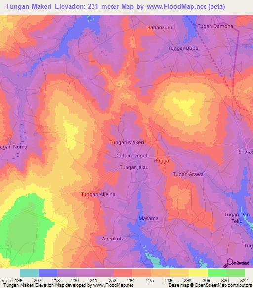 Tungan Makeri,Nigeria Elevation Map