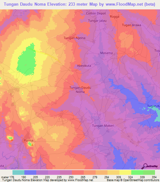 Tungan Daudu Noma,Nigeria Elevation Map