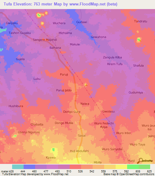 Tufa,Nigeria Elevation Map