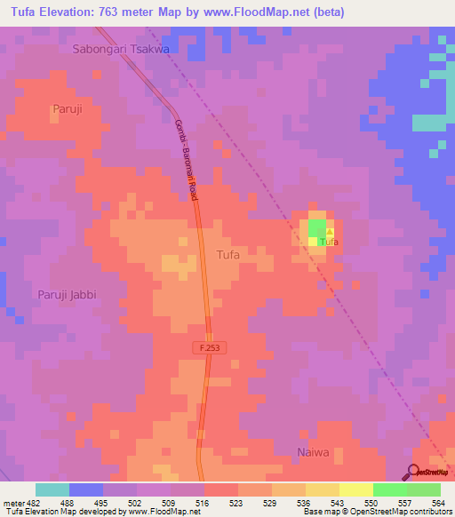 Tufa,Nigeria Elevation Map