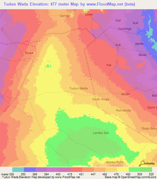 Tudun Wada,Nigeria Elevation Map