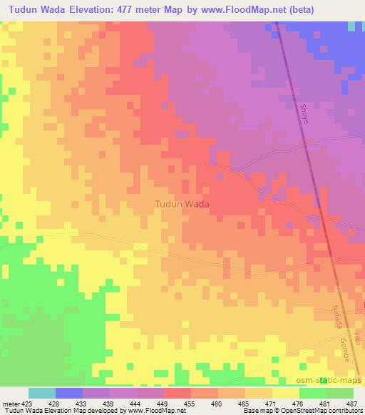 Tudun Wada,Nigeria Elevation Map