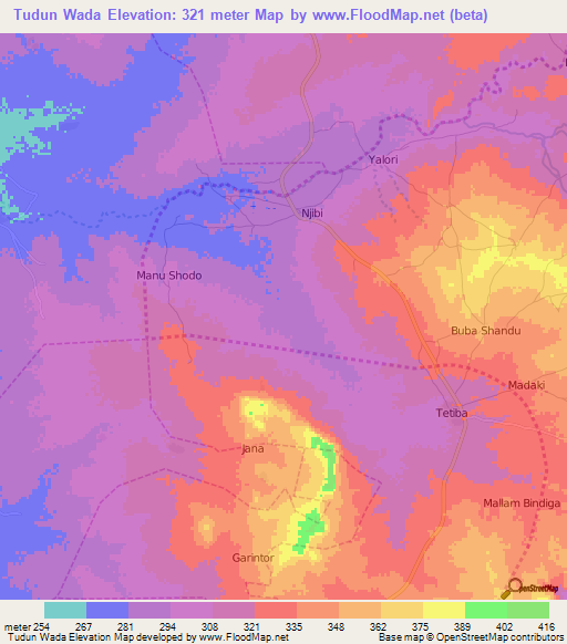 Tudun Wada,Nigeria Elevation Map