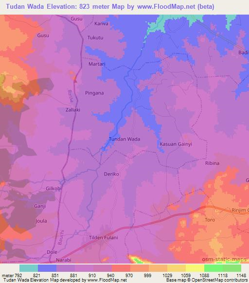 Tudan Wada,Nigeria Elevation Map