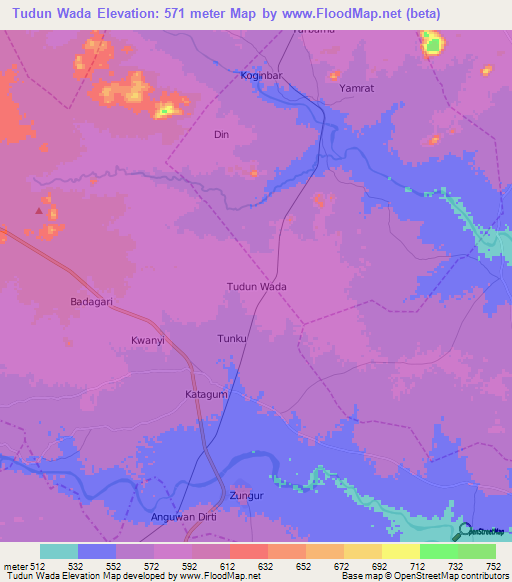 Tudun Wada,Nigeria Elevation Map