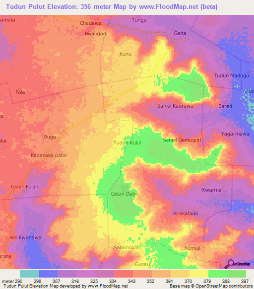 Tudun Pulut,Nigeria Elevation Map