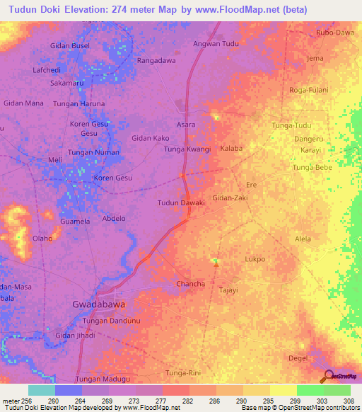 Tudun Doki,Nigeria Elevation Map