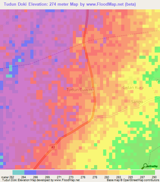 Tudun Doki,Nigeria Elevation Map