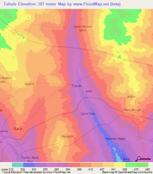 Tubule,Nigeria Elevation Map