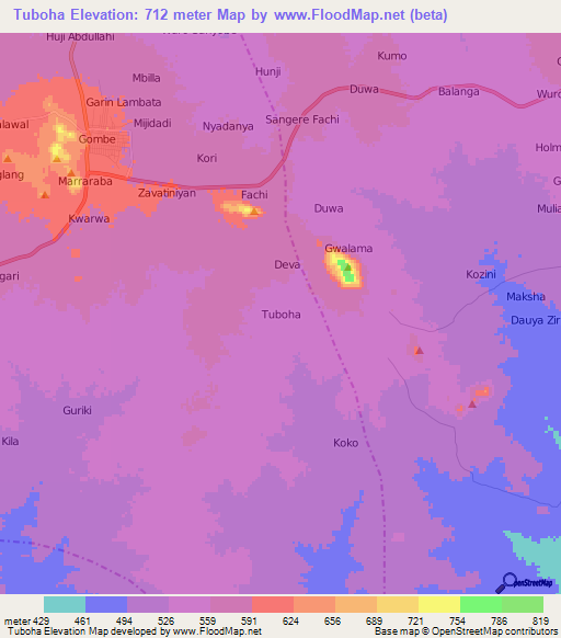 Tuboha,Nigeria Elevation Map