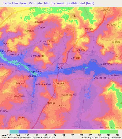 Tsofa,Nigeria Elevation Map