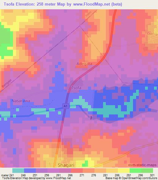 Tsofa,Nigeria Elevation Map