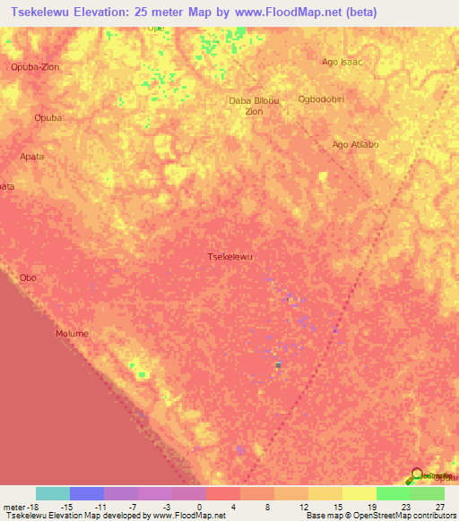 Tsekelewu,Nigeria Elevation Map