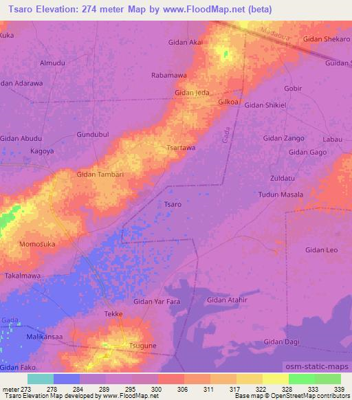 Tsaro,Nigeria Elevation Map