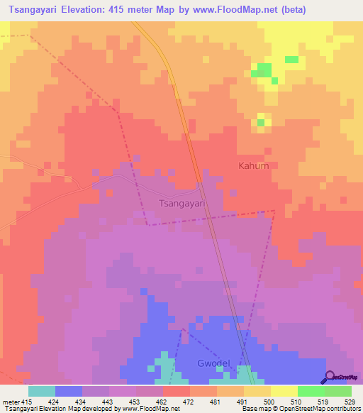 Tsangayari,Nigeria Elevation Map