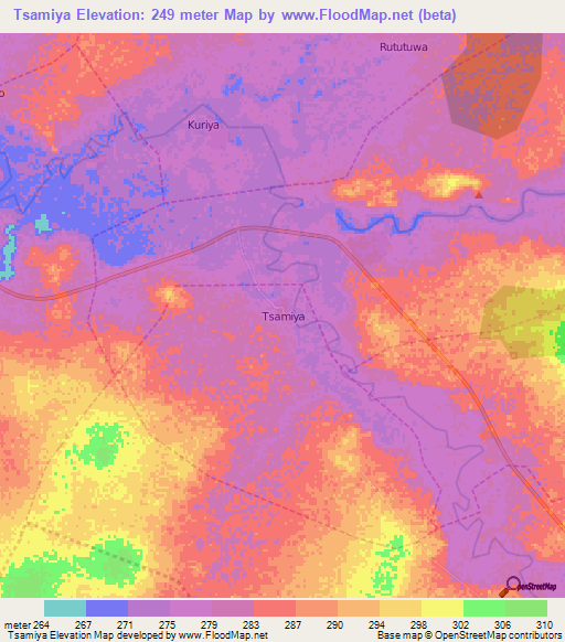 Tsamiya,Nigeria Elevation Map