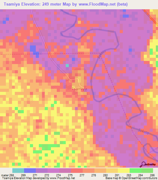 Tsamiya,Nigeria Elevation Map