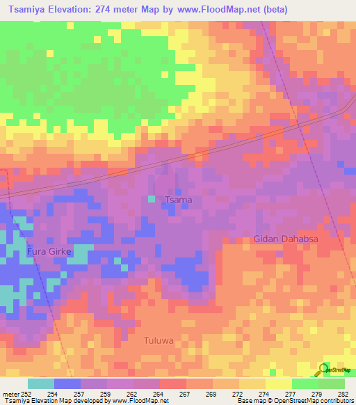 Tsamiya,Nigeria Elevation Map