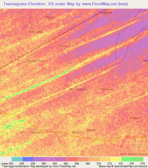 Tsamiagoma,Nigeria Elevation Map