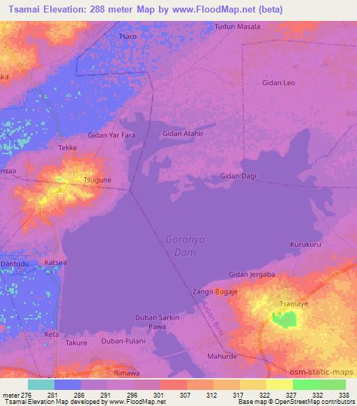 Tsamai,Nigeria Elevation Map