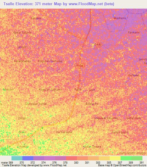 Tsalle,Nigeria Elevation Map