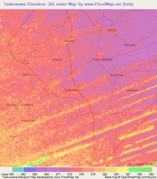 Tsakuwawa,Nigeria Elevation Map