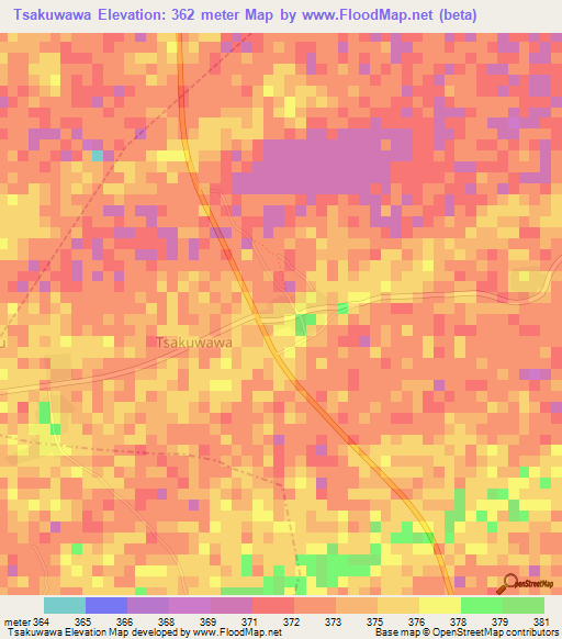 Tsakuwawa,Nigeria Elevation Map