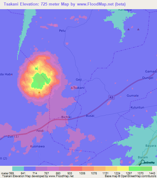 Tsakani,Nigeria Elevation Map