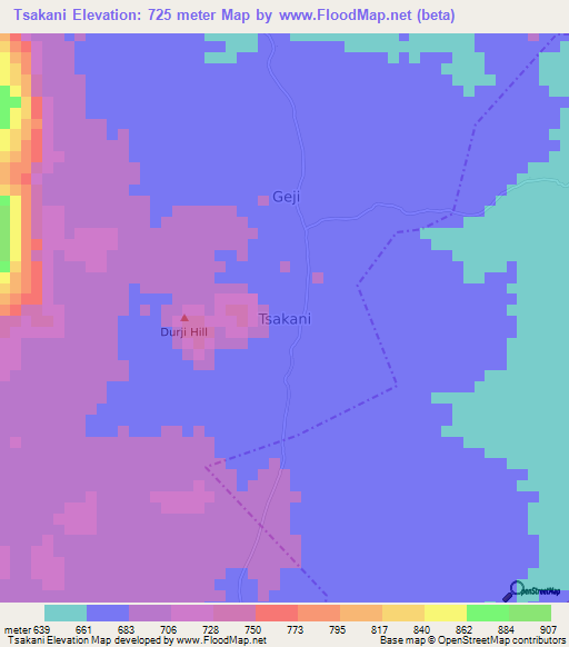 Tsakani,Nigeria Elevation Map