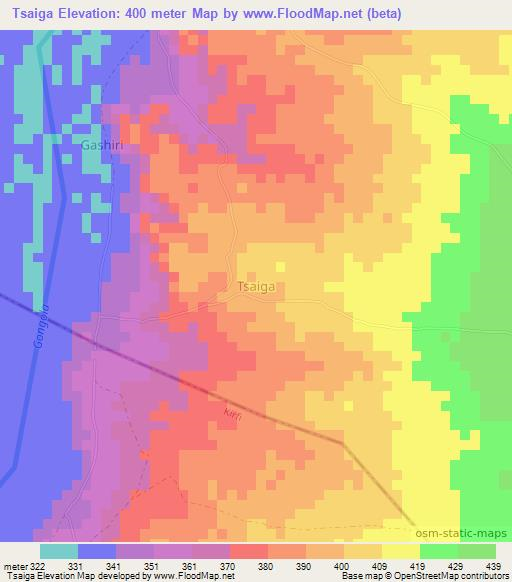 Tsaiga,Nigeria Elevation Map