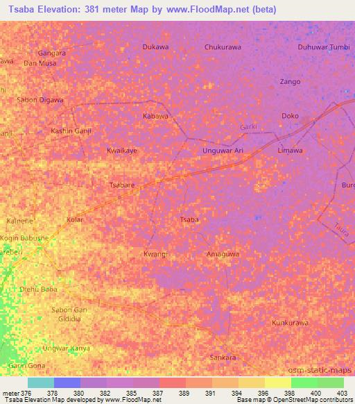 Tsaba,Nigeria Elevation Map