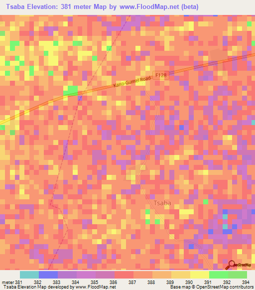 Tsaba,Nigeria Elevation Map