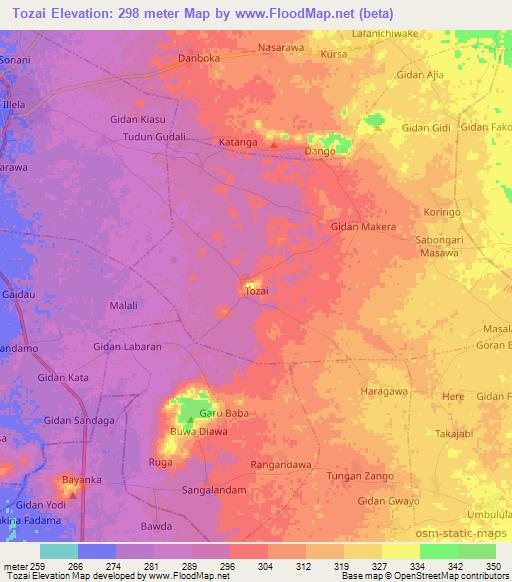 Tozai,Nigeria Elevation Map