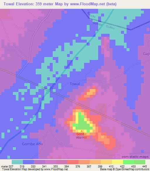 Towal,Nigeria Elevation Map