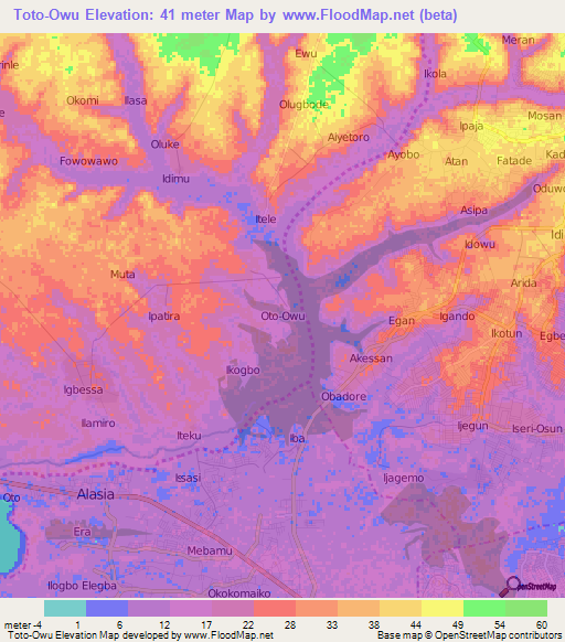 Toto-Owu,Nigeria Elevation Map