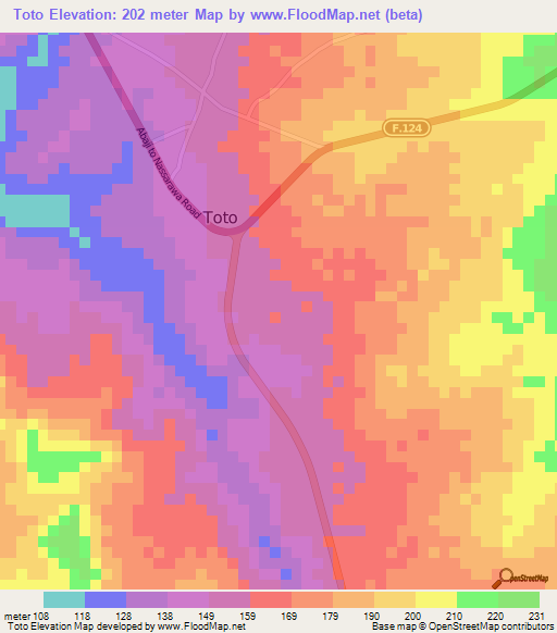 Toto,Nigeria Elevation Map