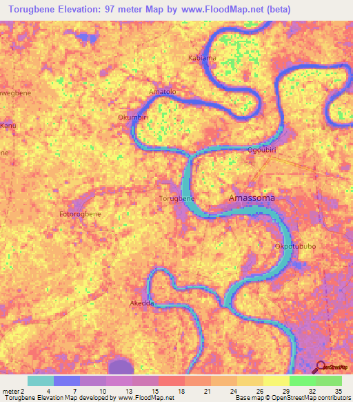 Torugbene,Nigeria Elevation Map