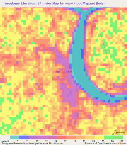 Torugbene,Nigeria Elevation Map